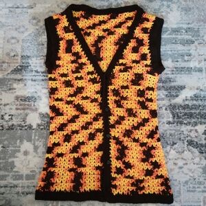 70s Vintage Knit Button-Up Long Vest
